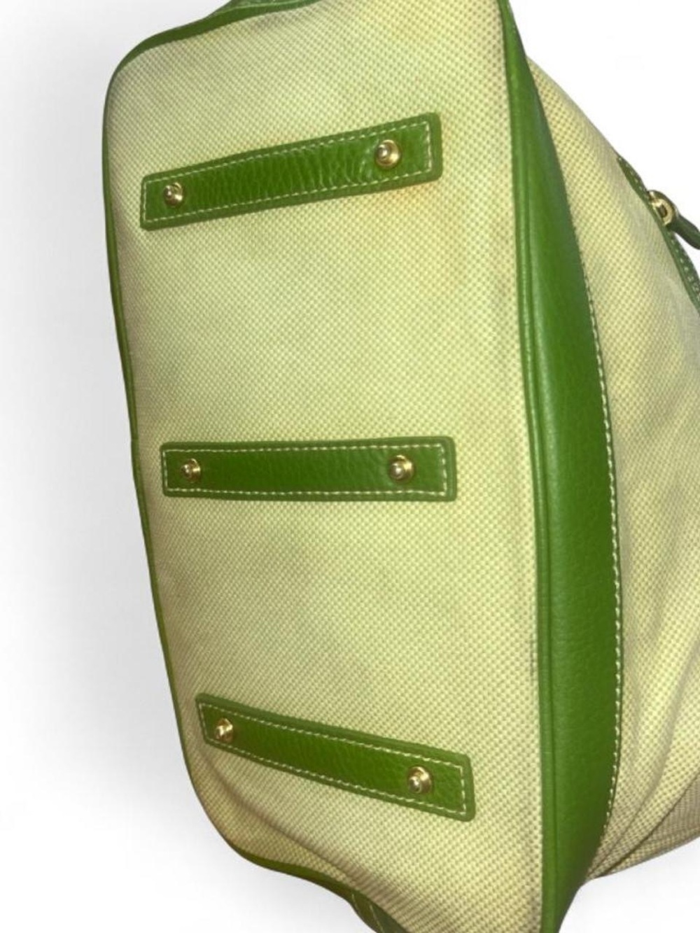 Dooney & Bourke Green Leather & Beige Canvas Large Shoulder Tote - Picture 6 of 7